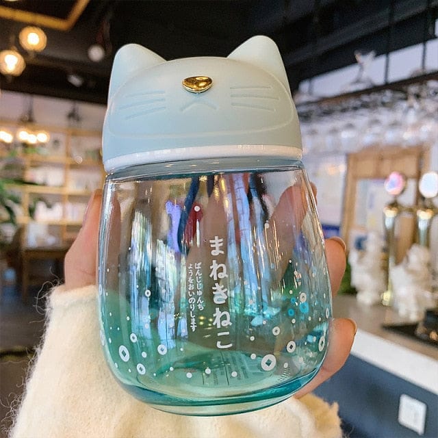 Sakura Cat Water Bottle sky blue null The Kawaii Shoppu