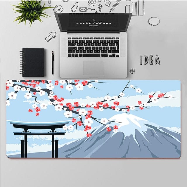 Sakura Mountain Desk Mat Blue Mountain Desk Pad 30x80cm Decor The Kawaii Shoppu