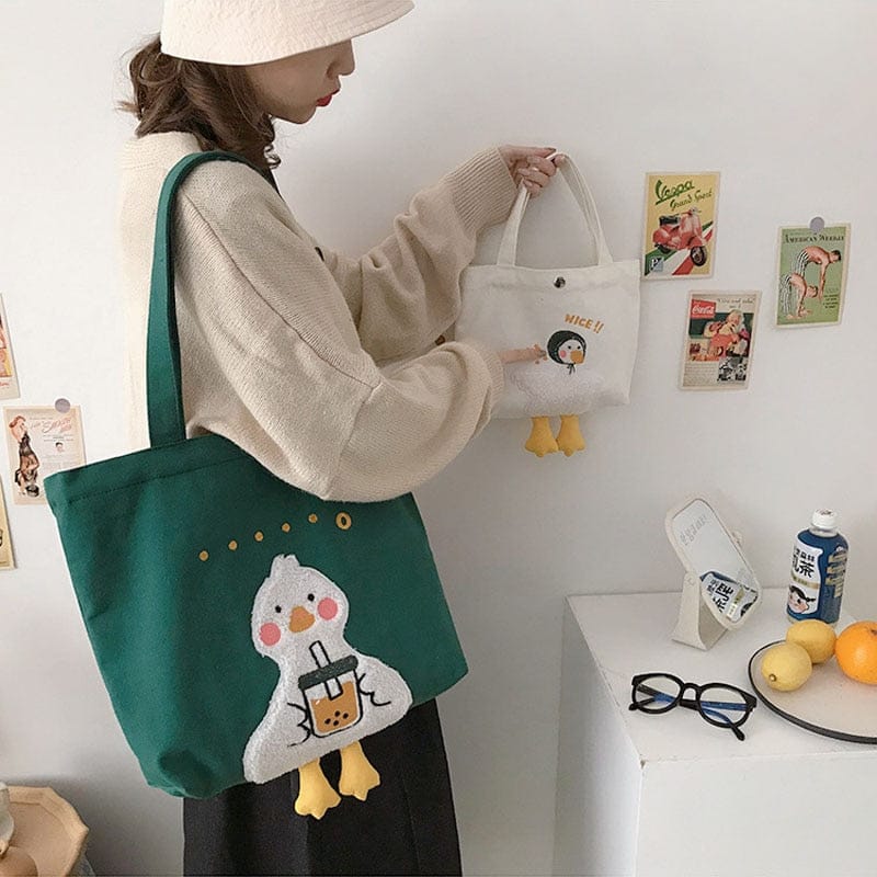 Shoppu Duck Canvas Tote Bag Bags The Kawaii Shoppu