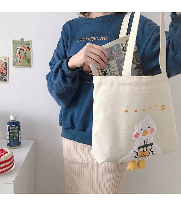 Shoppu Duck Canvas Tote Bag Bags The Kawaii Shoppu