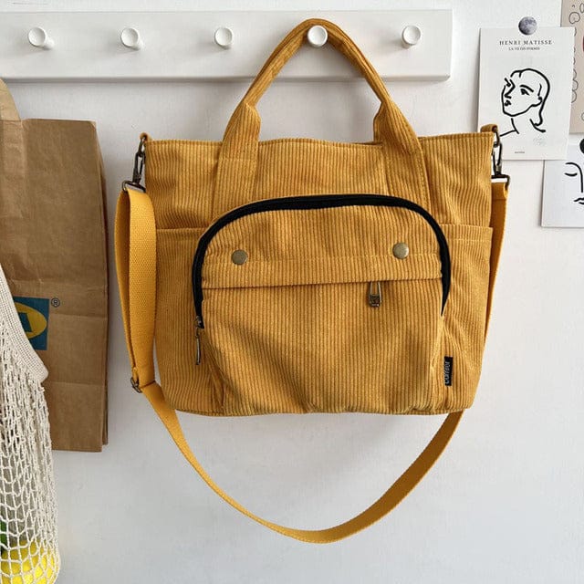 Shoppu Living Corduroy Shopping Bag Outer Zipper Yellow Bags The Kawaii Shoppu