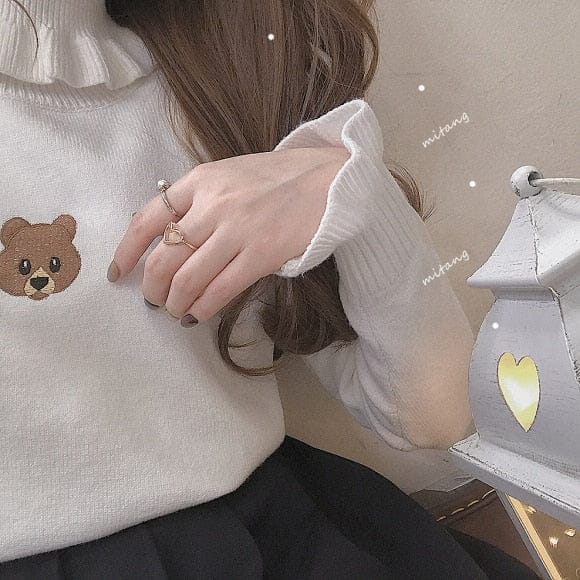 'Soft Girl' Teddy High Neck Pullover One Size White Sweater M Fashion The Kawaii Shoppu