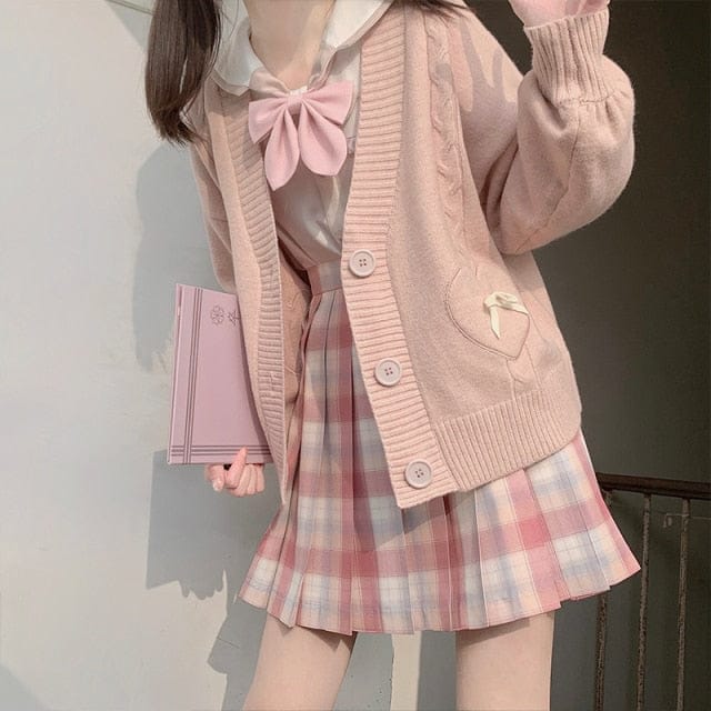 Spring Knit Cute Bow Cardigan Sweater One Size Pink Clothing and Accessories The Kawaii Shoppu