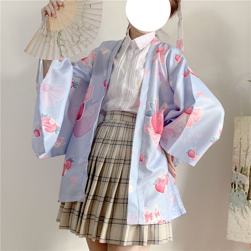 Strawberry Bunny Kimono Sleeve Cardigan One Size Clothing and Accessories The Kawaii Shoppu
