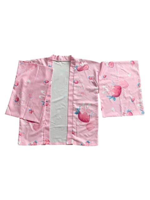 Strawberry Bunny Kimono Sleeve Cardigan Pink One Size Clothing and Accessories The Kawaii Shoppu