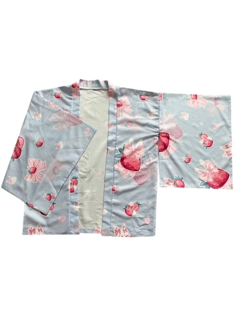 Strawberry Bunny Kimono Sleeve Cardigan Sky blue One Size Clothing and Accessories The Kawaii Shoppu