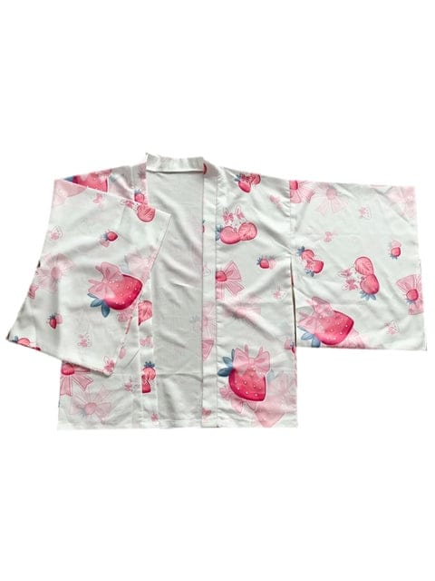 Strawberry Bunny Kimono Sleeve Cardigan White One Size Clothing and Accessories The Kawaii Shoppu