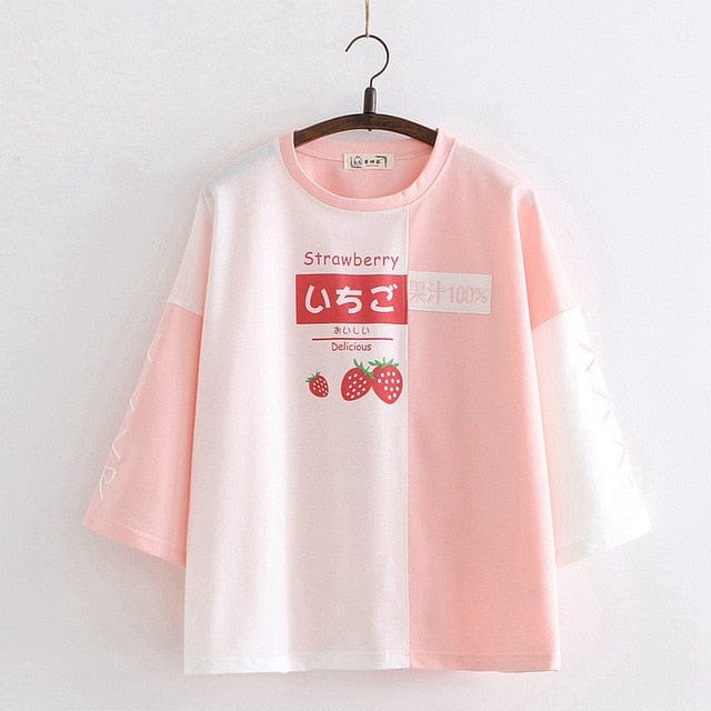 Strawberry Ribbon Kawaii Tee Pink One Size Fashion The Kawaii Shoppu