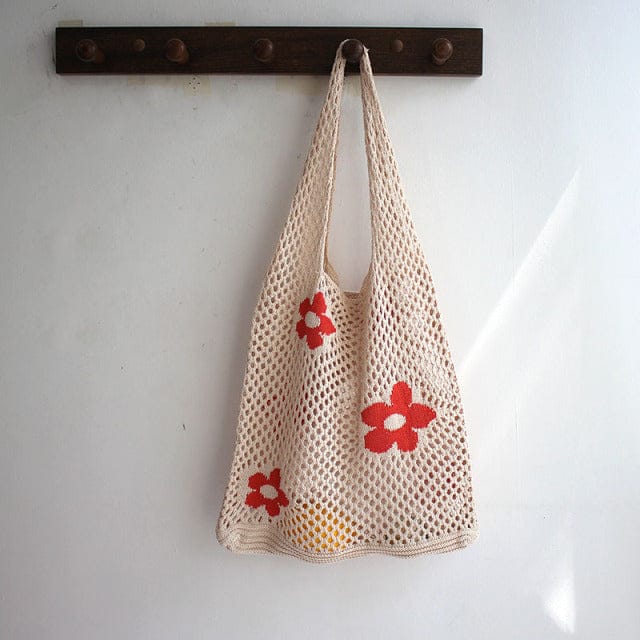 Summer Flower Mesh Tote Shopping Bag Beige (30cm<Max Length<50cm) Bags The Kawaii Shoppu