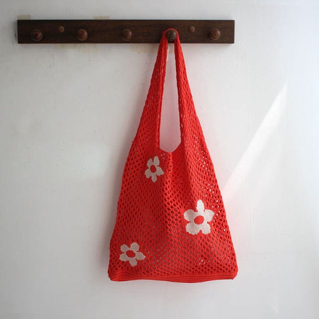 Summer Flower Mesh Tote Shopping Bag Orange (30cm<Max Length<50cm) Bags The Kawaii Shoppu