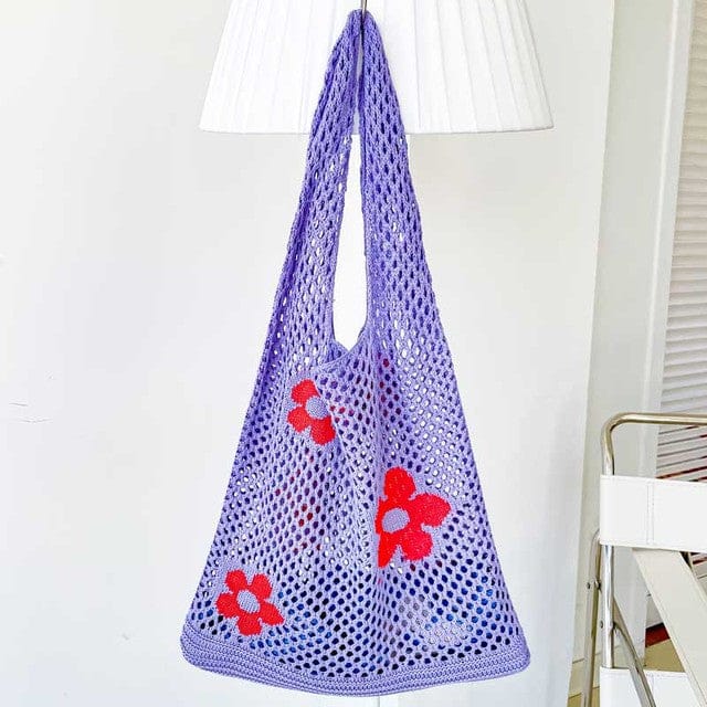 Summer Flower Mesh Tote Shopping Bag Purple (30cm<Max Length<50cm) Bags The Kawaii Shoppu