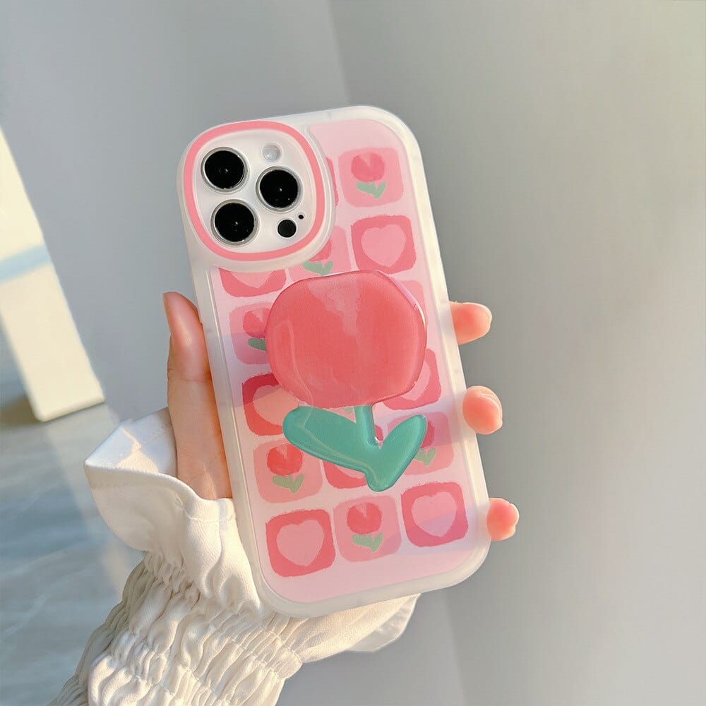 Sweet Girls Summer Tulip Stand Bracket Phone Case For iPhone Phone Cases & Covers The Kawaii Shoppu