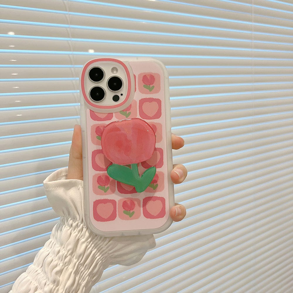 Sweet Girls Summer Tulip Stand Bracket Phone Case For iPhone Phone Cases & Covers The Kawaii Shoppu