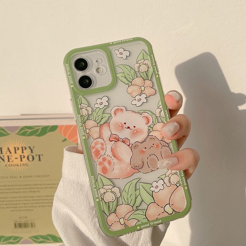 Sweet Retro Garden Bear Friends Phone Case For iPhone 01 Phone Cases & Covers The Kawaii Shoppu