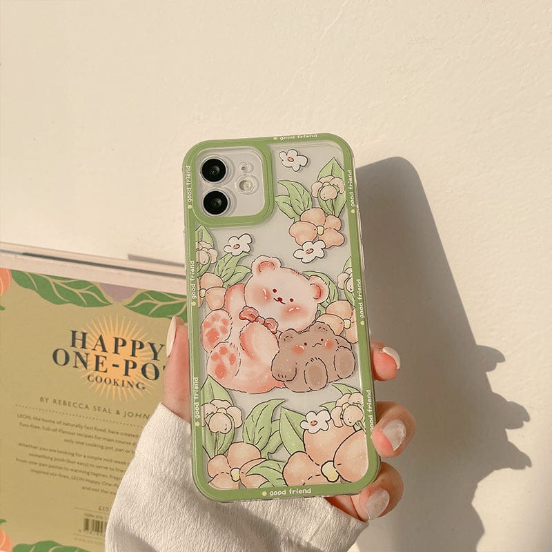 Sweet Retro Garden Bear Friends Phone Case For iPhone 01 Phone Cases & Covers The Kawaii Shoppu