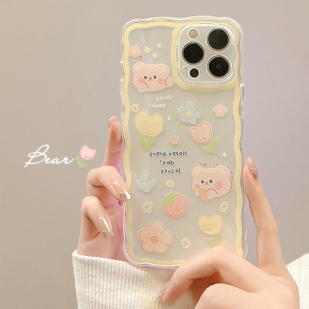 Sweet Summer Chocolate Bear Flowers Transparent Phone Case For iPhone for iphone 7 01 Phone Cases & Covers The Kawaii Shoppu