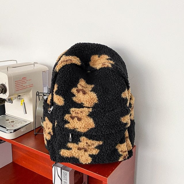 Teddy Bear Fuzzy Backpack Black NO pendant Bags The Kawaii Shoppu