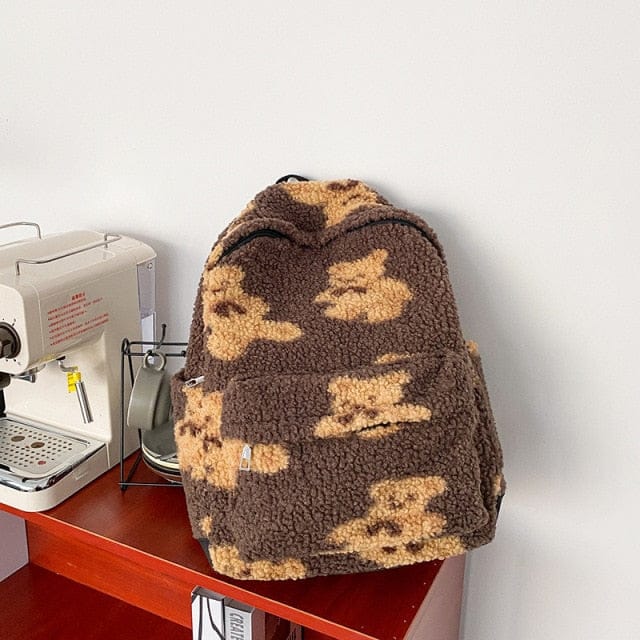 Teddy Bear Fuzzy Backpack Brown NO pendant Bags The Kawaii Shoppu