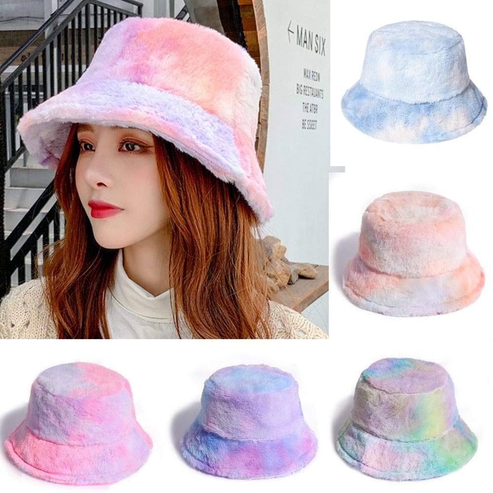 Tie-dye Fluffy Bucket Hat M Fashion The Kawaii Shoppu