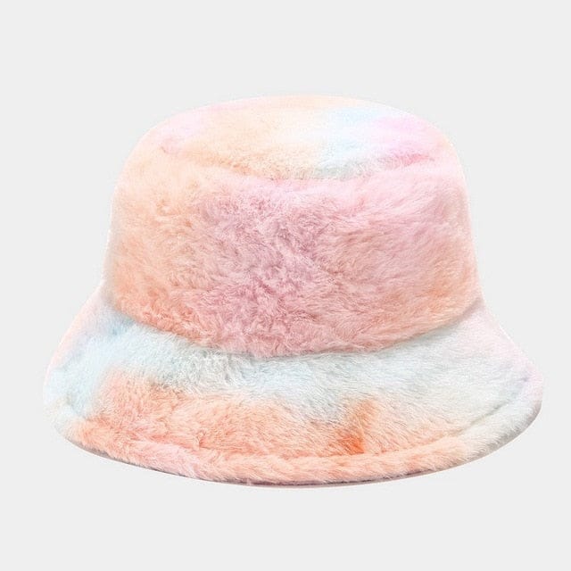 Tie-dye Fluffy Bucket Hat Peaches n Cream M Fashion The Kawaii Shoppu