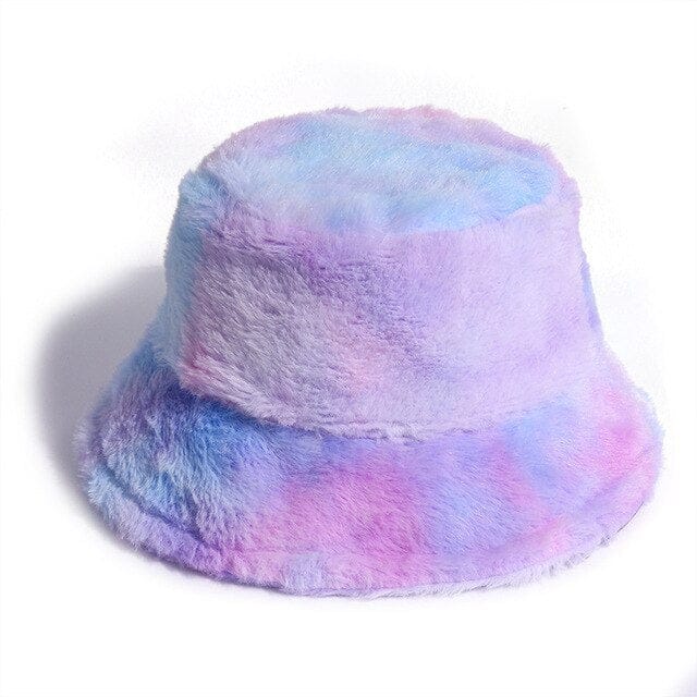 Tie-dye Fluffy Bucket Hat Purple Haze M Fashion The Kawaii Shoppu