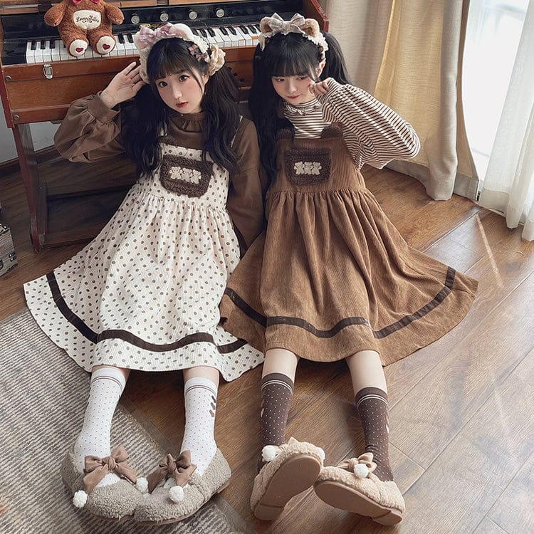 The Kawaii Shoppu - Kawaii Lolita Dress Japanese Pocket Corduroy Dress