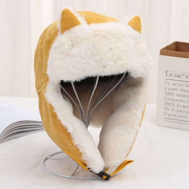 Warm Fluffy Cat Ear Winter Hat Yellow Fashion The Kawaii Shoppu