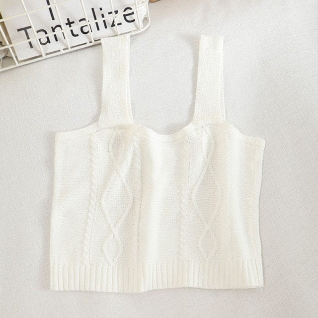 WildFlower Knit Strap Crop Cami PLAIN WHITE One Size Fashion The Kawaii Shoppu