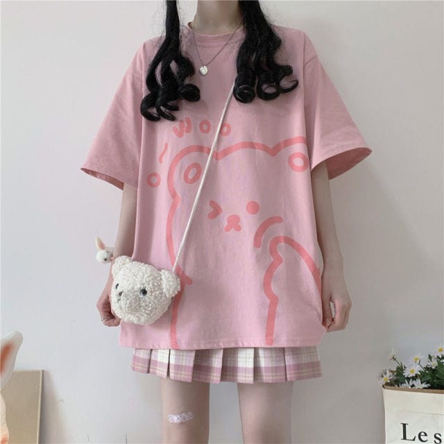 Woo Bear Soft Girl T-shirt Pink S Clothing and Accessories The Kawaii Shoppu